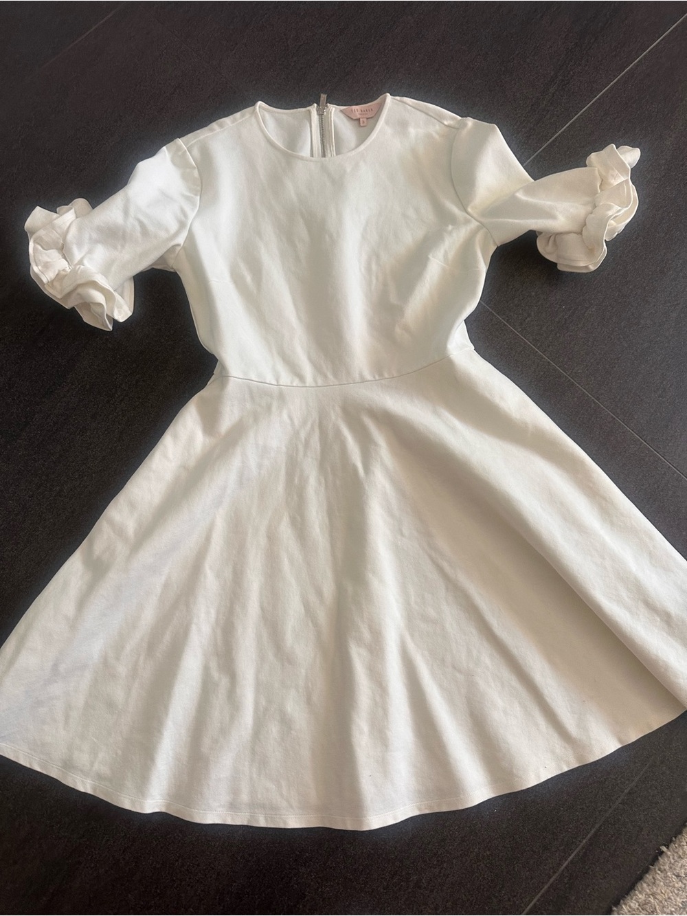 Ted Baker Cream Fit-and-Flare Dress with Ruffle Sleeves